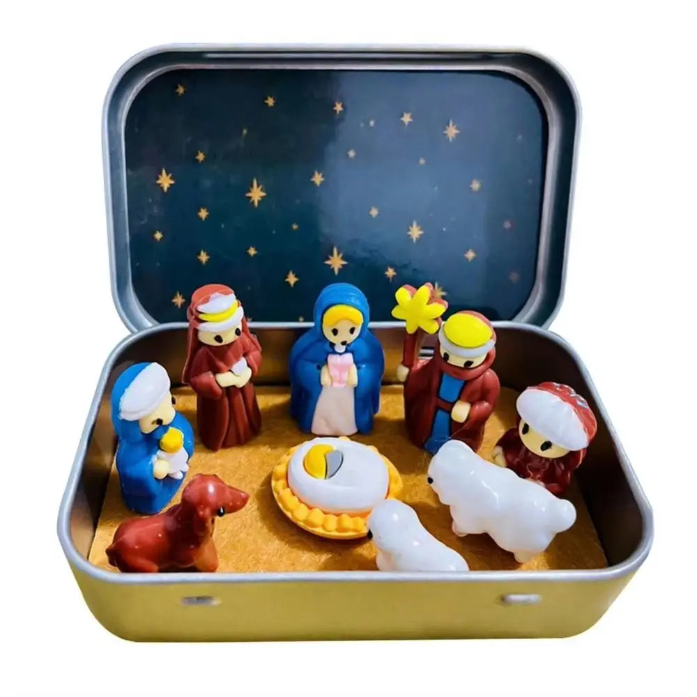 Mini Christmas Nativity Figurine Set in Keepsake Tin Box Holiday Nativity Figurine HIP