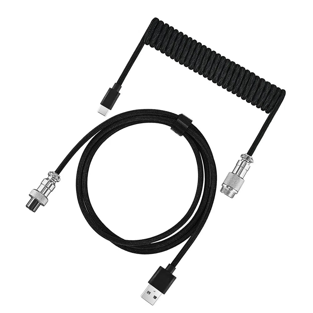 OULLX Mechanical Keyboard Coiled Cable USB & Type-C Aviator Keyboard Coiled Cable HIP black 3m