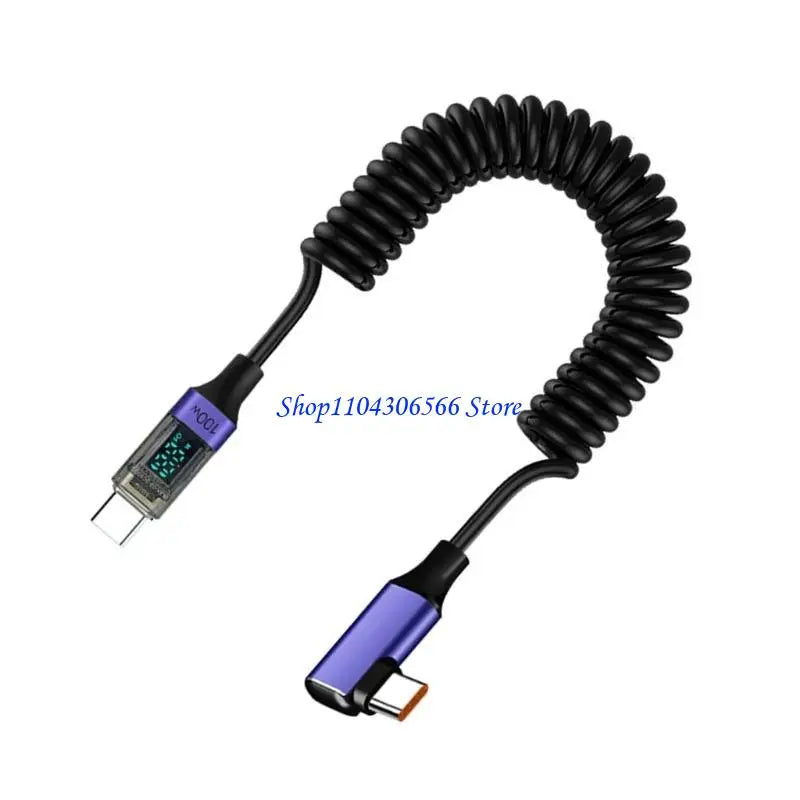 USB-C PD 100W Spring Cable with Digital Display – 35–180cm USB-C Charging Cable HIP