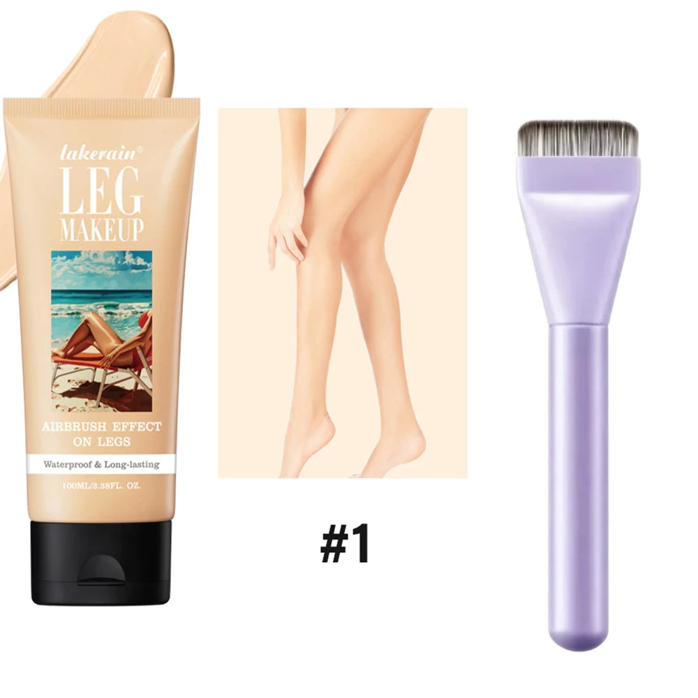 Free Brush With100ml Bronze Leg Body Foundation Long Lasting Waterproof Tanning Makeup Cream Even Skin Tone Makeup HIP white and brush