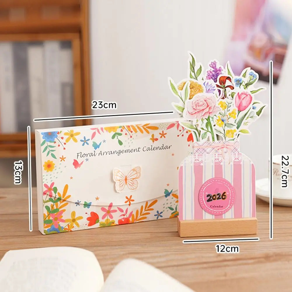 2026 Floral Vase Desk Calendar – Wooden Base Monthly Planner Desk Calendar HIP