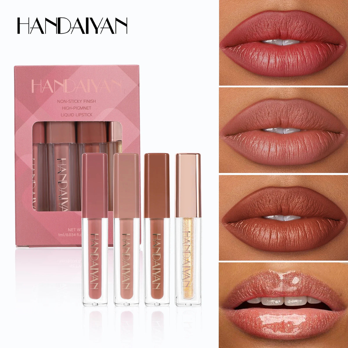 4-Piece Velvet Lip Gloss Set – Matte & Pearlescent Liquid Lipstick Liquid Lip Gloss Set HIP