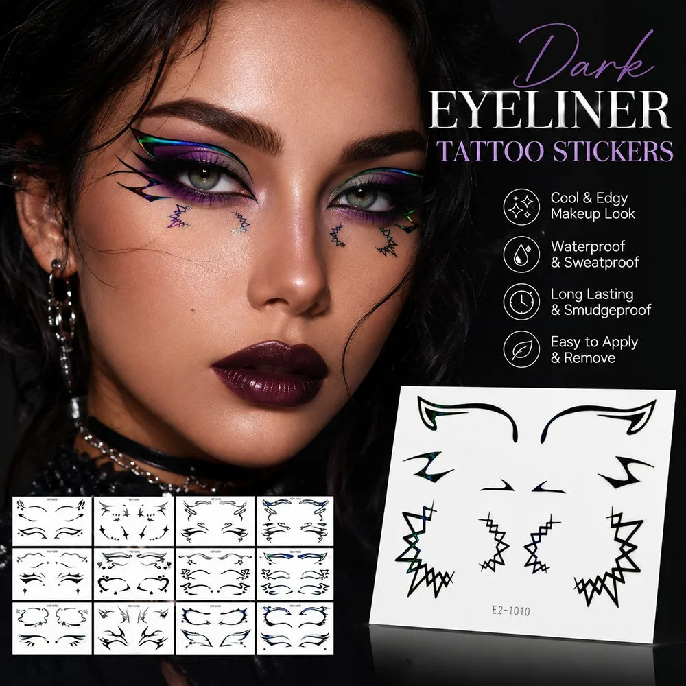 1/3Pcs Gothic Dark Style Eye Eyeliner Temporary Tattoo Stickers Waterproof Metallic Corner Festival Stage Party Makeup Decor HIP