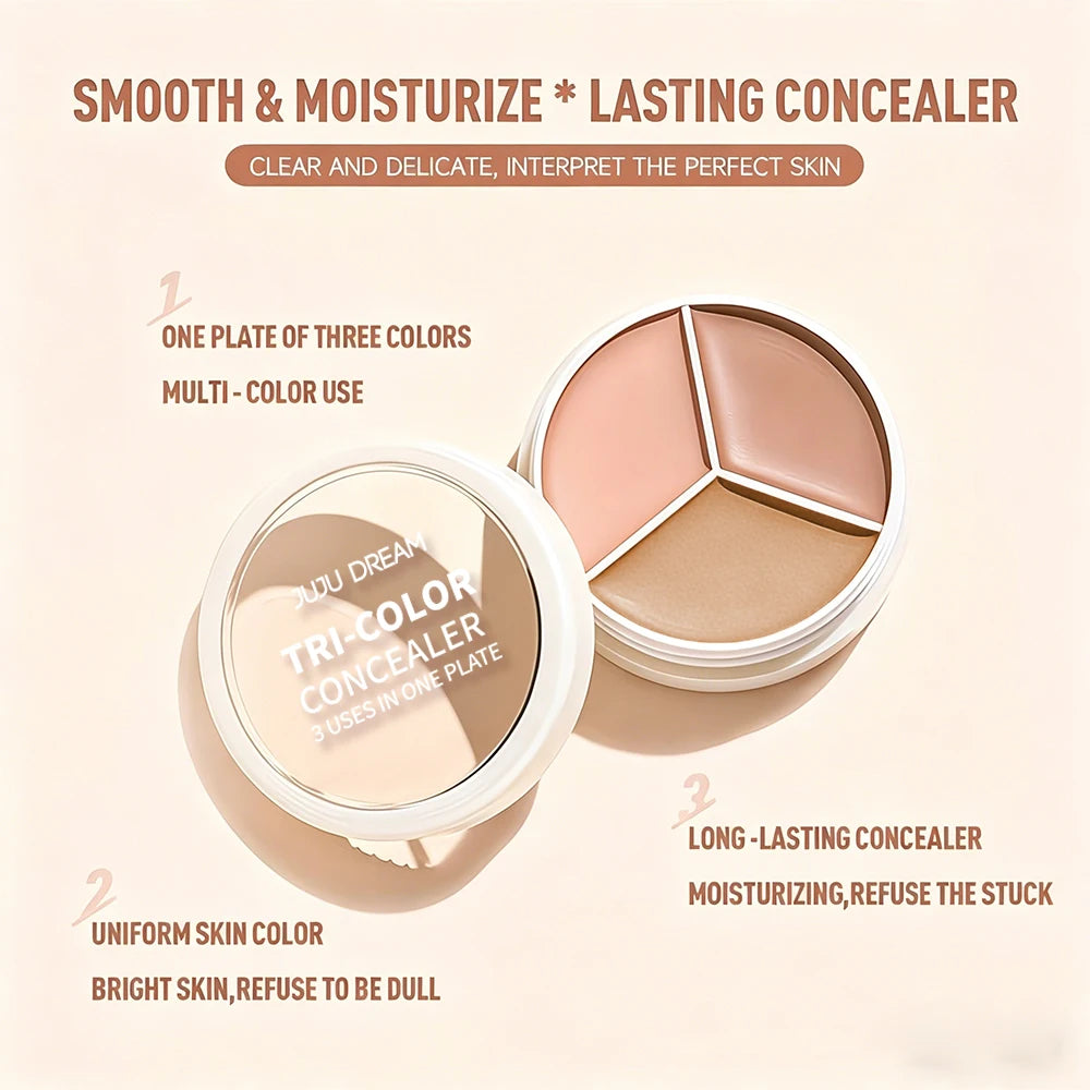JUJU Dream Tri-Color Concealer Palette – Waterproof Full Coverage Concealer Palette HIP