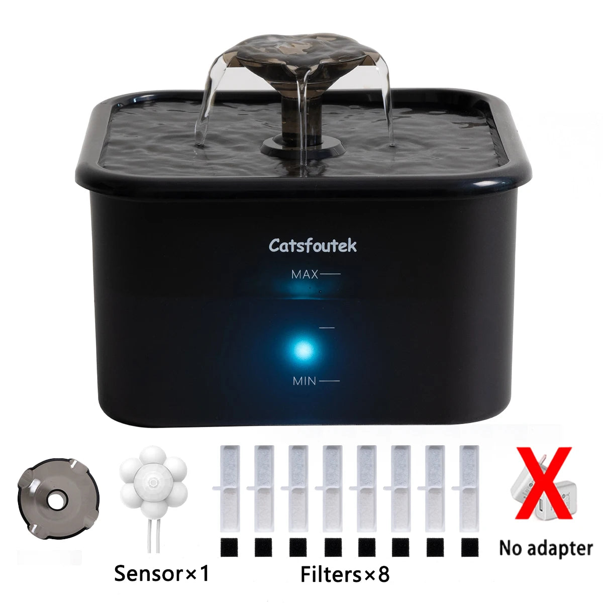 2.2L/74oz Pet Water Fountain,Ultra-Quiet Pump,4-Layer Filter,Blue Reminder,2/8 Filters,Nice Gift Dispenser for Cats&Dogs HIP 1set-8fliters-sensor No plug
