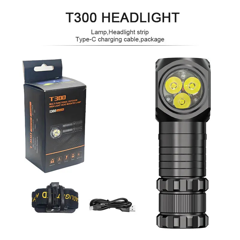 ESMARTER 3-LED Mini Headlamp 3000LM Rechargeable Waterproof Torch LED Headlamp HIP T300(3LED Headlamp) No Battery