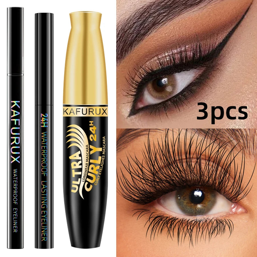 KAFURUX 3-Piece Waterproof Eye Makeup Set – Liner, Mascara Eye Makeup Set HIP