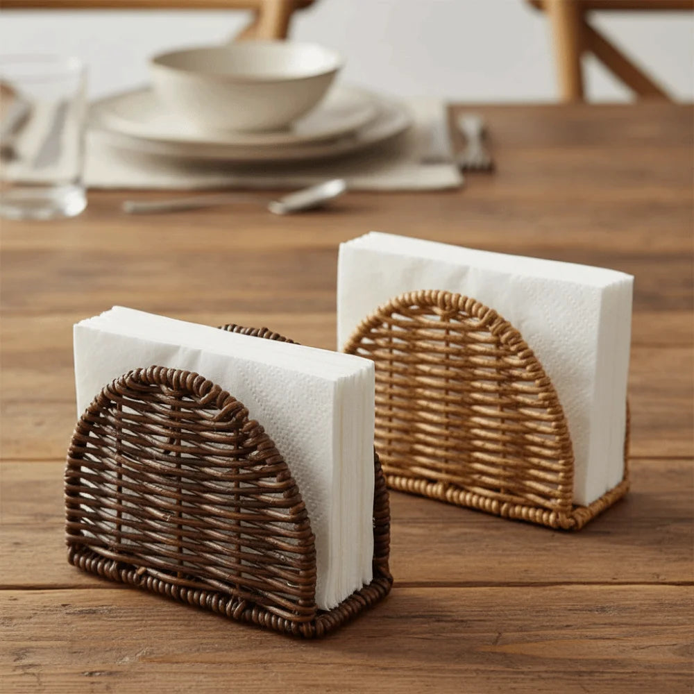 Rustic Rattan Napkin Holder – Desktop Tissue Dispenser Stand Napkin Holder Stand HIP