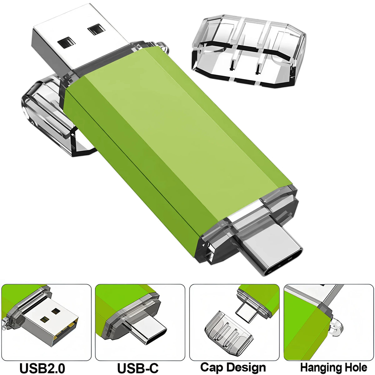 2-in-1 USB-C & USB 2.0 Flash Drive 8GB–128GB OTG Pen Drive USB Flash Drive HIP