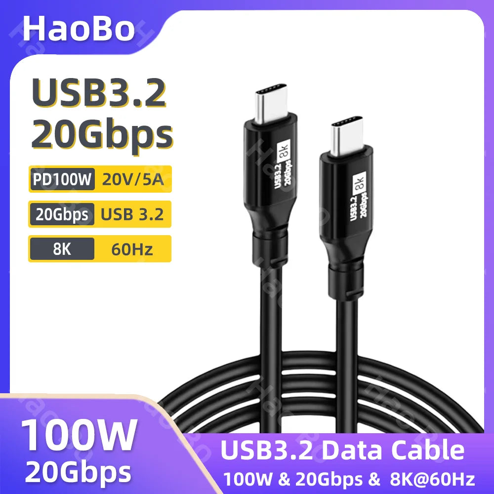 USB-C to USB-C 100W PD Cable – 20Gbps 8K Video USB 3.2 USB-C Charging Cable HIP