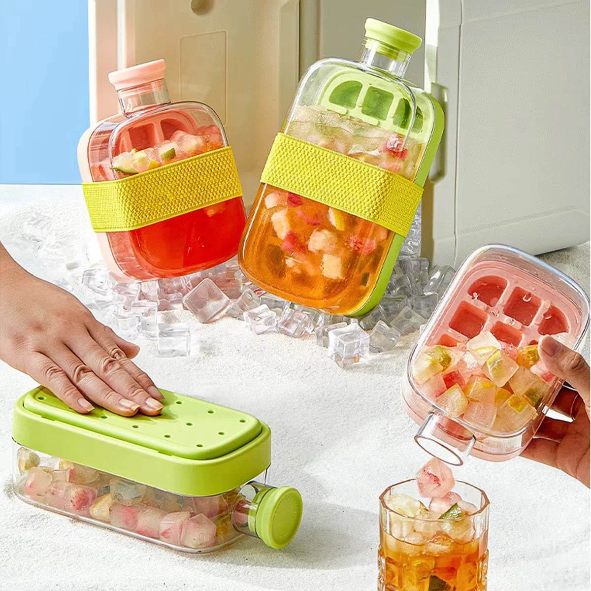 500mL Stackable Ice Cube Maker Bottle with Straw | Food-Grade Ice Cube Maker Bottle HIP
