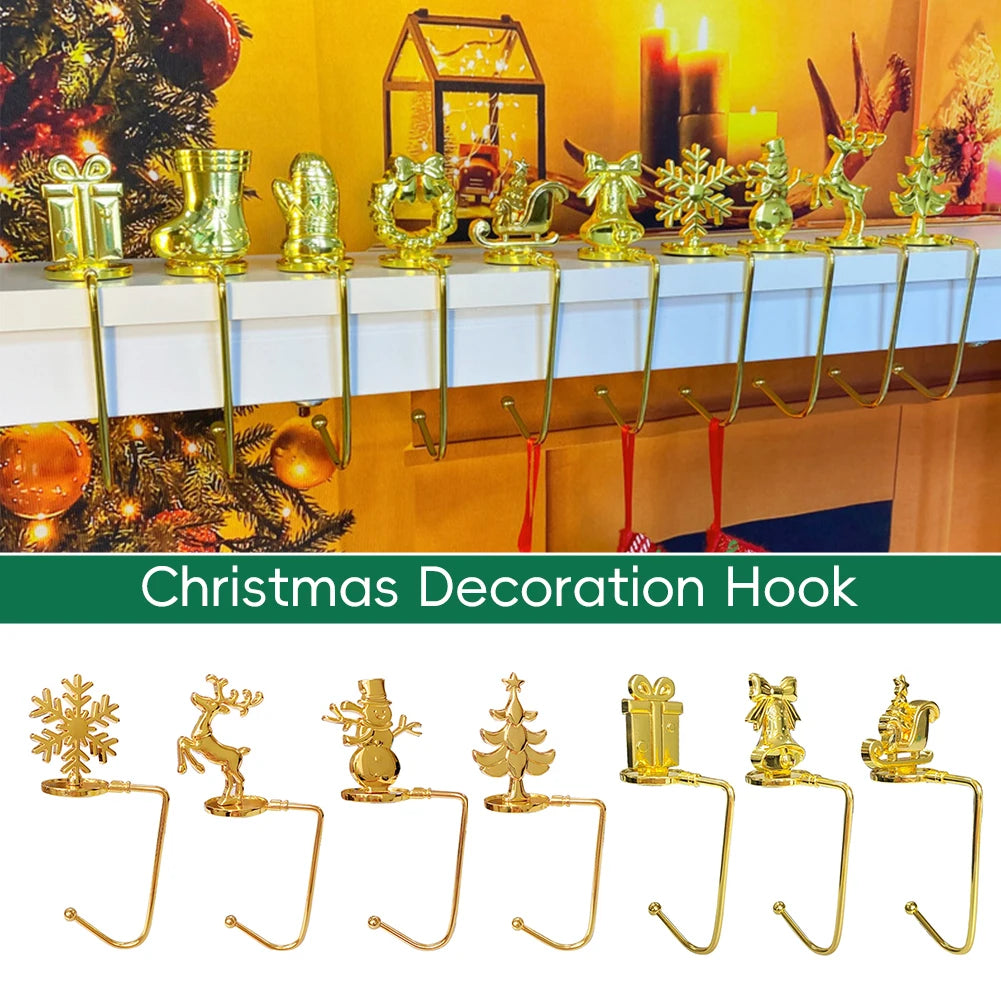 2026 New Year Christmas Fireplace Hooks for Hanging Stockings Metal No Glue Table Edge Hooks Decorative Quick Setup Home Hooks HIP