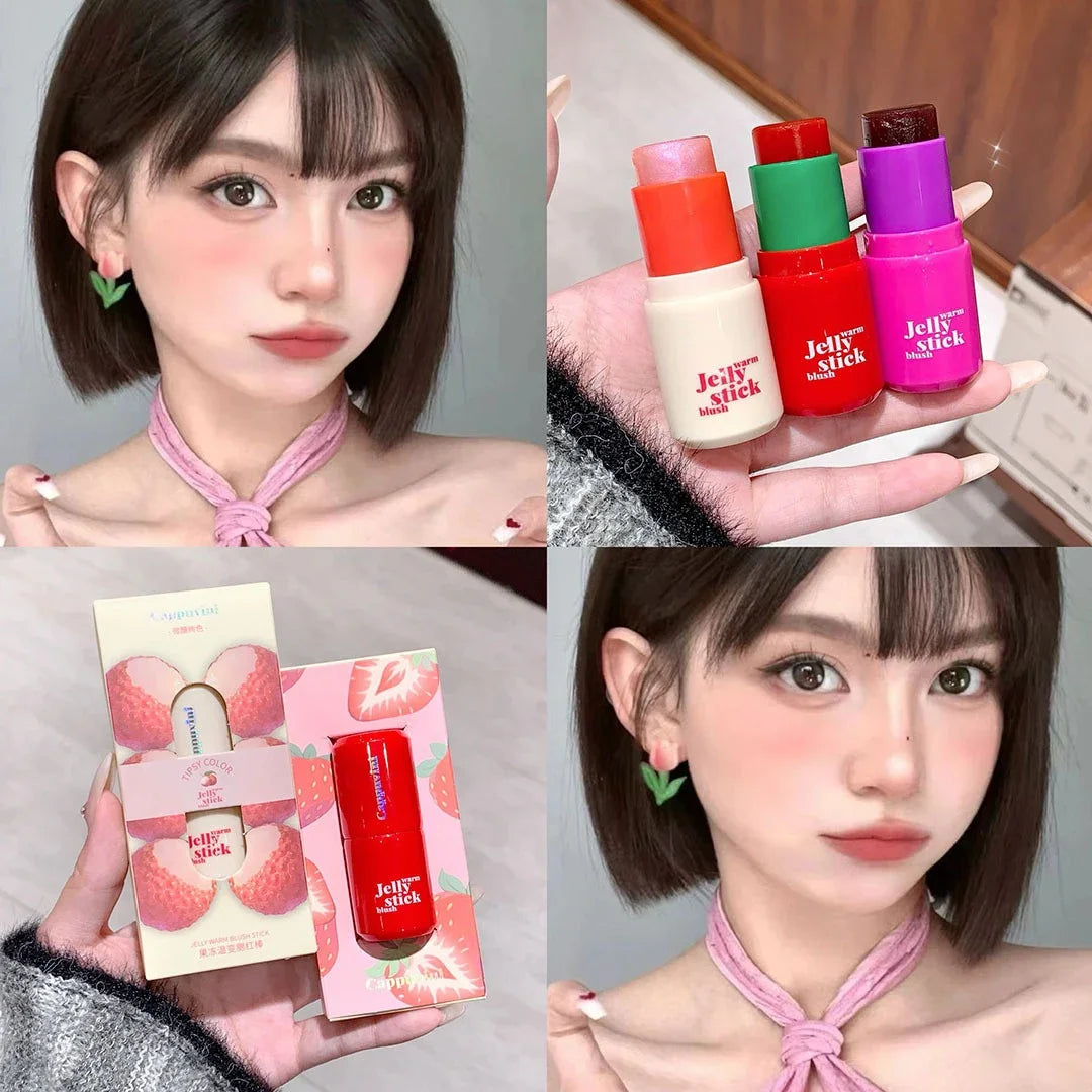 Color Changing Jelly Blush Stick Monochrome Low Saturation Facial Blusher 3IN1 Lip Cheek Eye Makeup Stick Matte Rouge Contour HIP