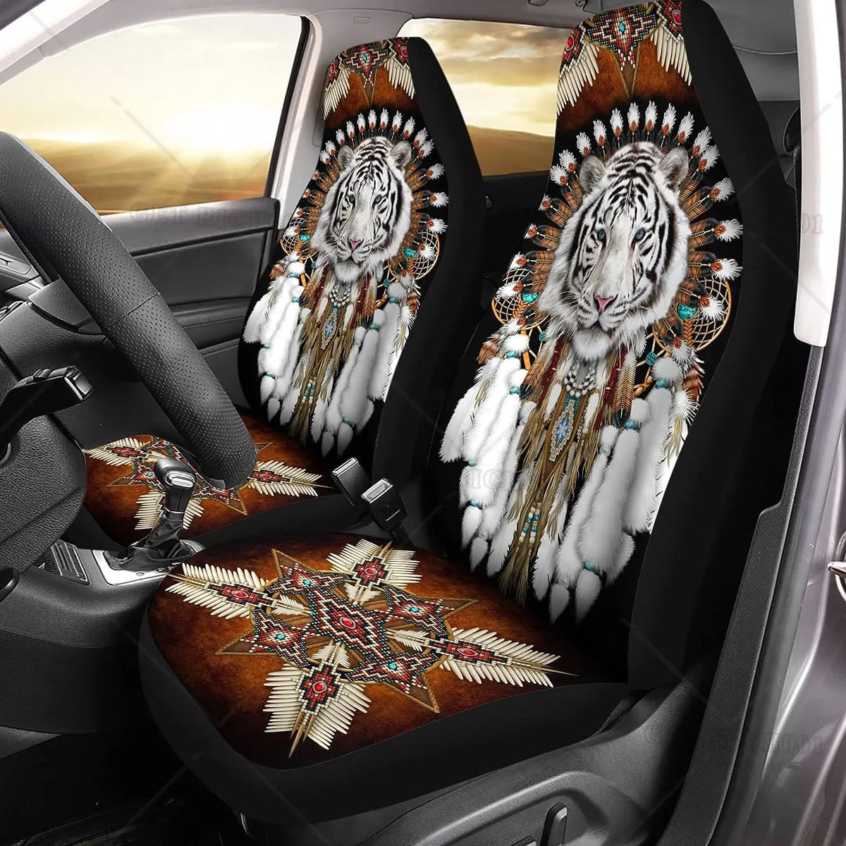 White Tiger Dream Catcher Car Seat Covers – 2 Pack Front Car Seat Covers HIP