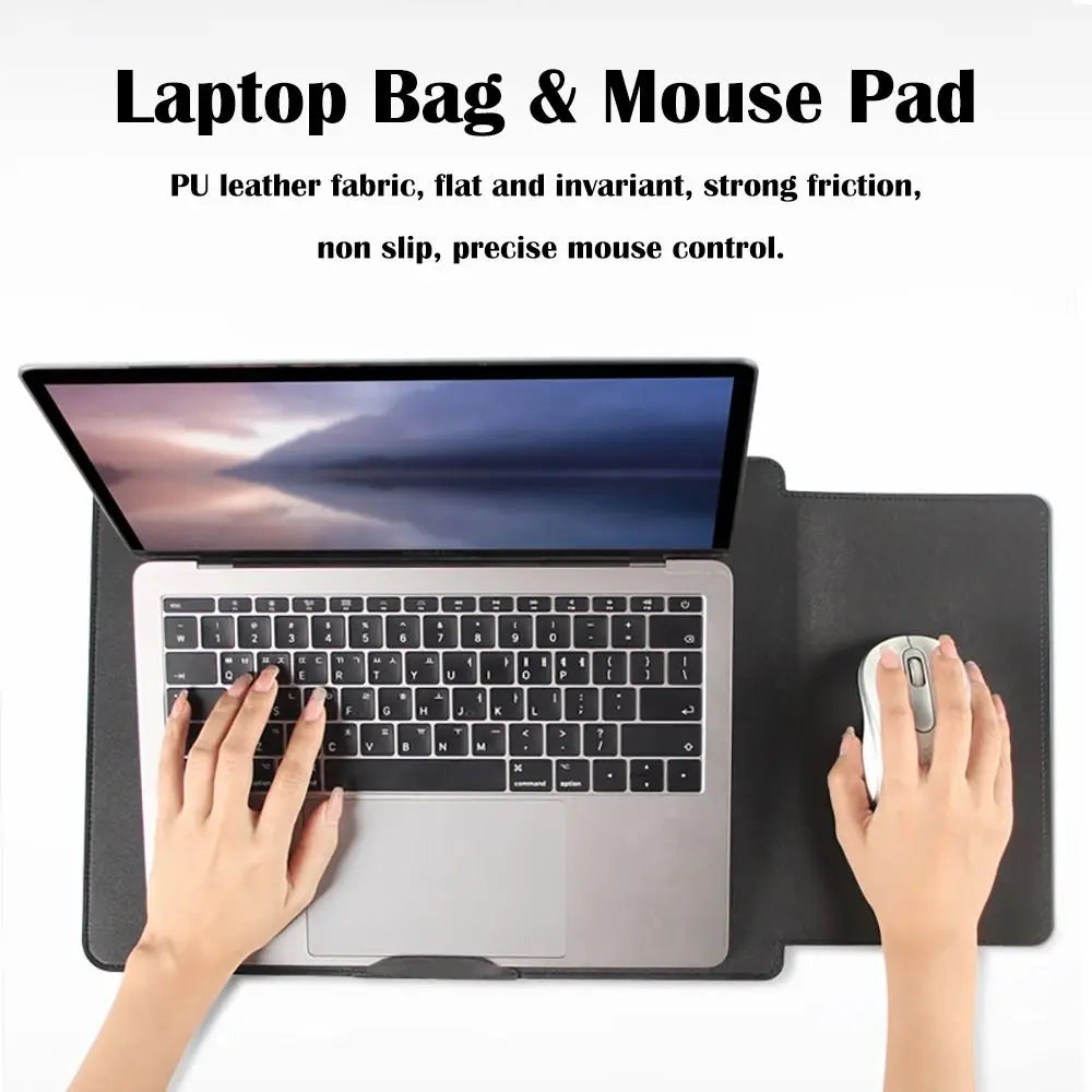 13–15" Laptop Sleeve with Stand & Mouse Pad | PU Leather Laptop Sleeve Case HIP