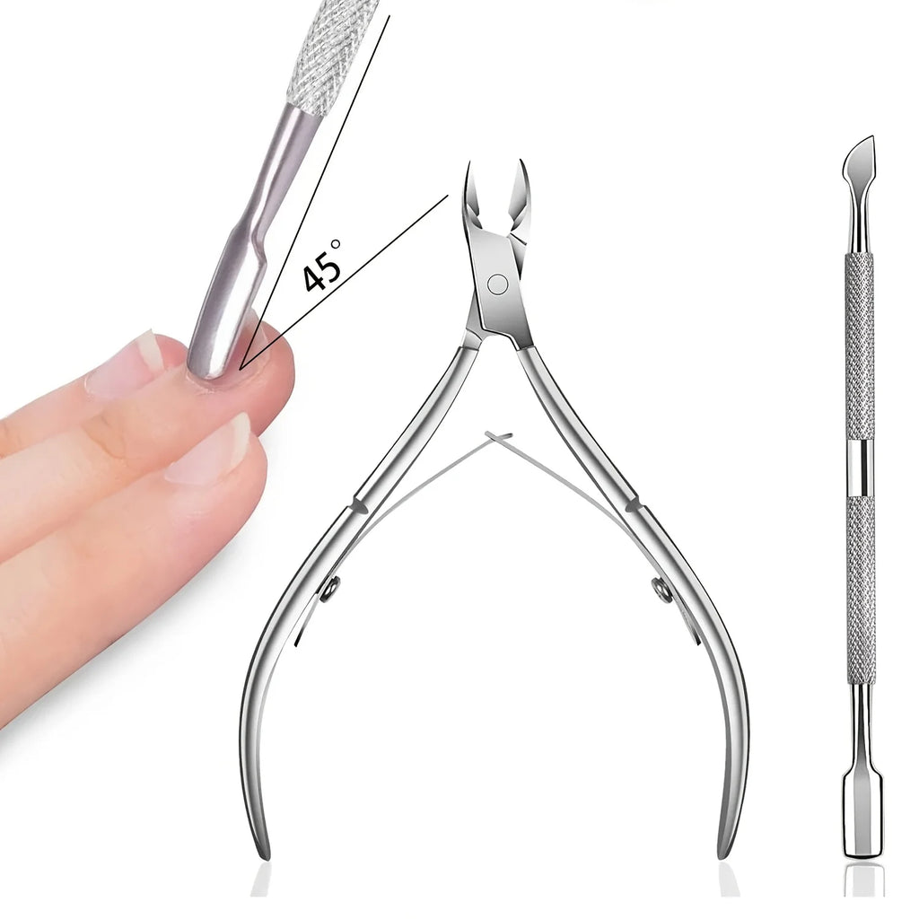 Professional Stainless Steel Cuticle Trimmer & Pusher Set Cuticle Care Set HIP