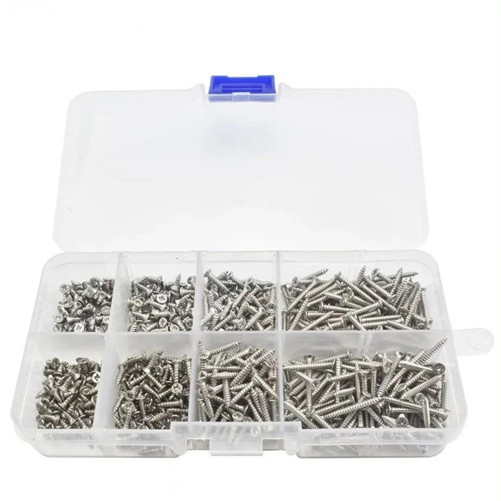 800PCS M2 Self Tapping Cross Screw Combination Kit Carbon Steel Countersunk Head Screws for Metal Plastic Wood DIY HIP