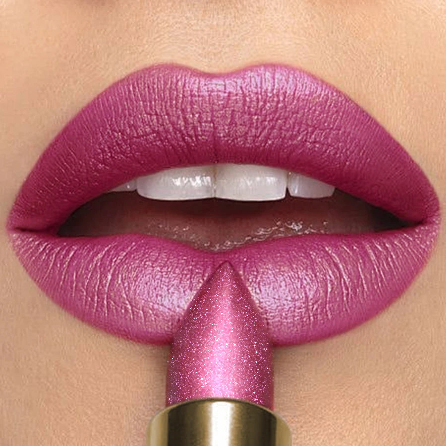 16 Colors 1PC Metallic Glitter Shiny Lipstick Lip Tint, Waterproof Senior Matte Lip Makeup Gifts for Women Cosmetic Lip Glaze HIP 105