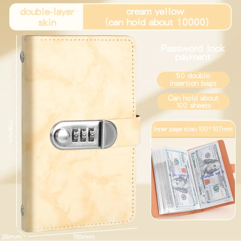 Marble PU Savings Binder – 100 Pockets & Password Lock A6 Cash Savings Binder HIP Yellow