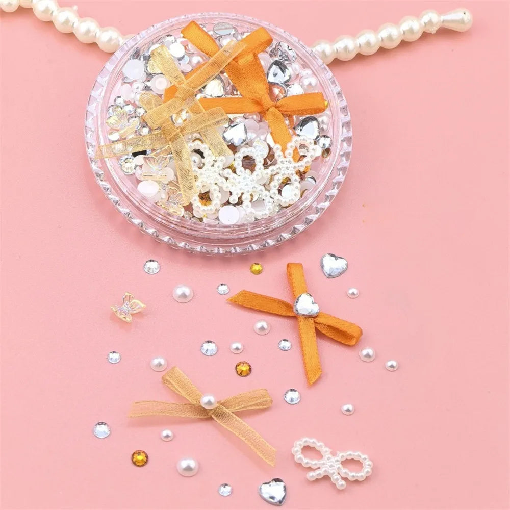 1 Box Sweet Face Jewelry Decoration Rhinestone 3D Bow Love Crystal Diamond Pearl Safe Nail Hair Accessories Festival Face Makeup HIP 158