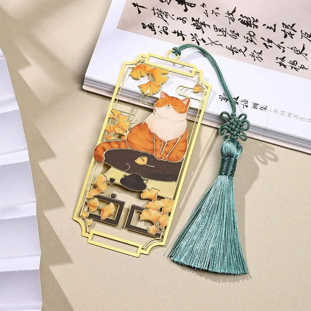 Chinese Style Cat Metal Bookmark with Silk Tassel & Enamel Metal Bookmark HIP