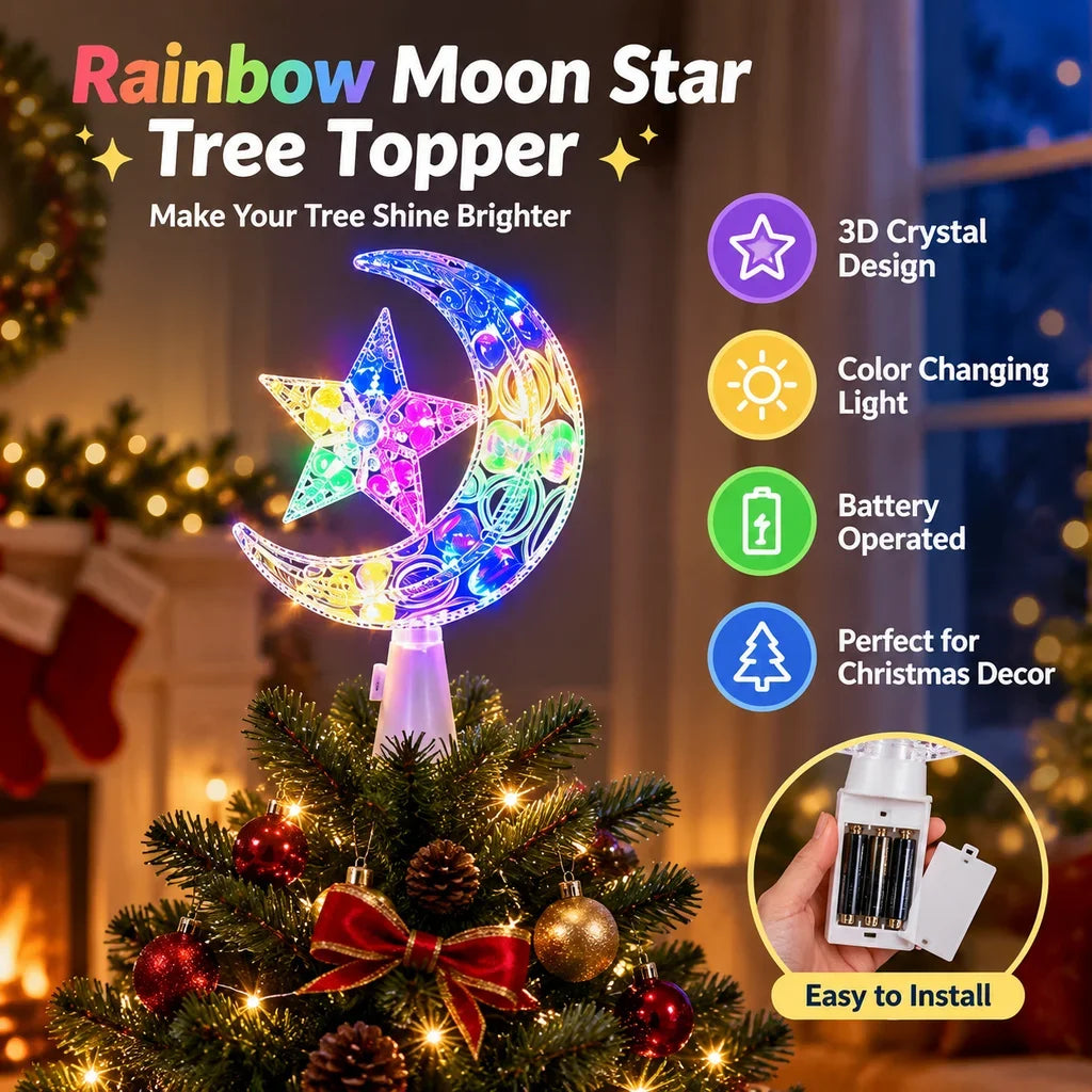 Transparent Five-Pointed Star LED Christmas Tree Topper Battery Operated Glowing Xmas Home Party Decor HIP