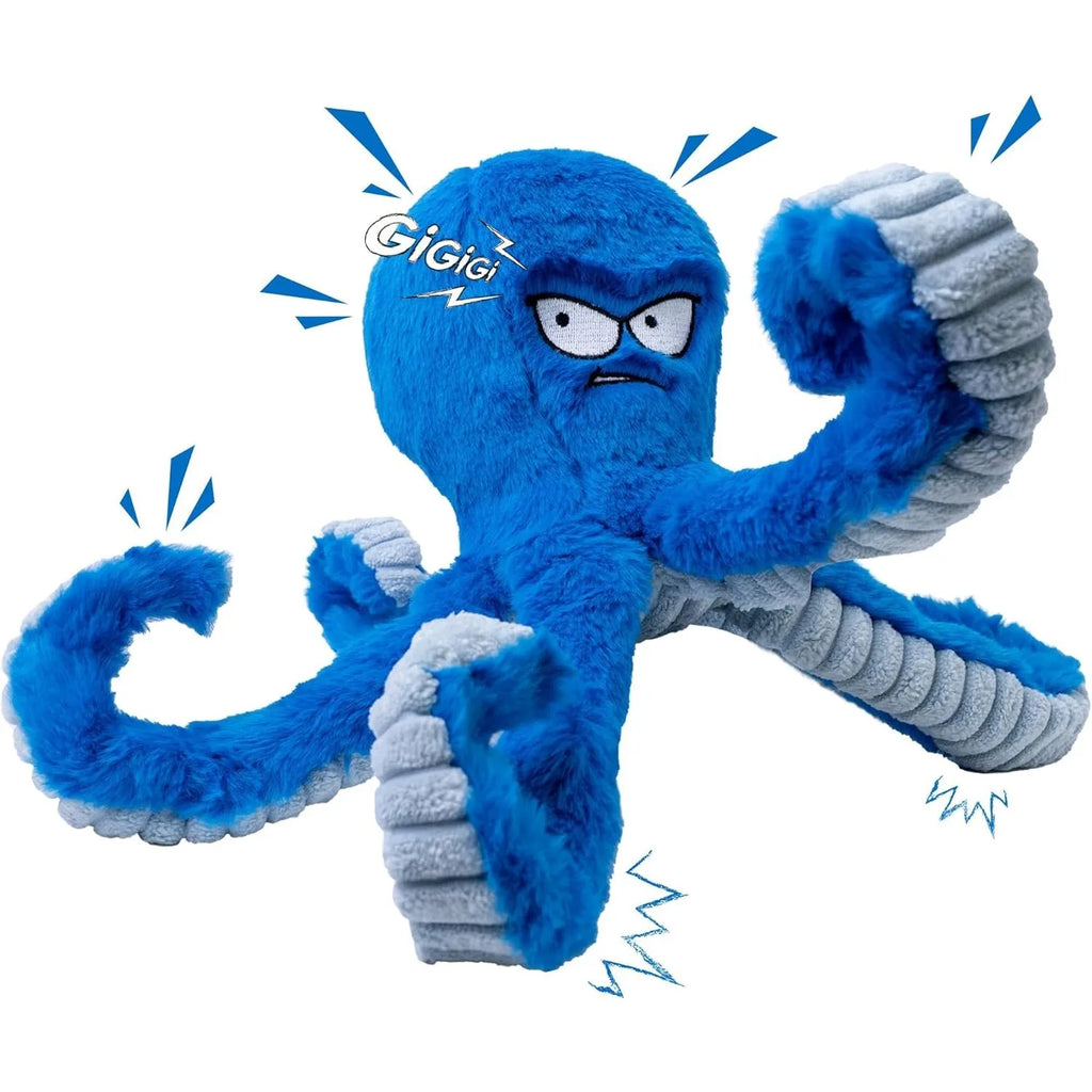 Tough Stuffed Dog Chew Toy – Squeaky Crinkle Octopus Tug Toy Squeaky Dog Toy HIP Blue Octopus