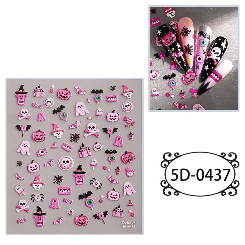 5D Embossed Nail Art Stickers Waterproof Halloween Christmas Handset Decals DIY Manicure Graffiti Decoration Nails Art Ornament HIP 37