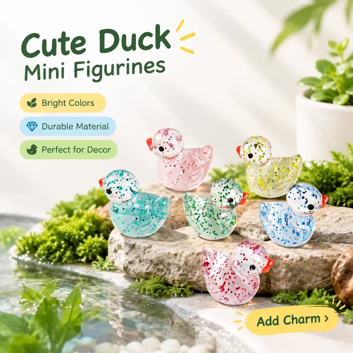 10Pcs Sparkling Mini Duck Decorations Figurine for Landscape Fish Tank Pottery Decoration DIY Mini Landscape Decoration HIP