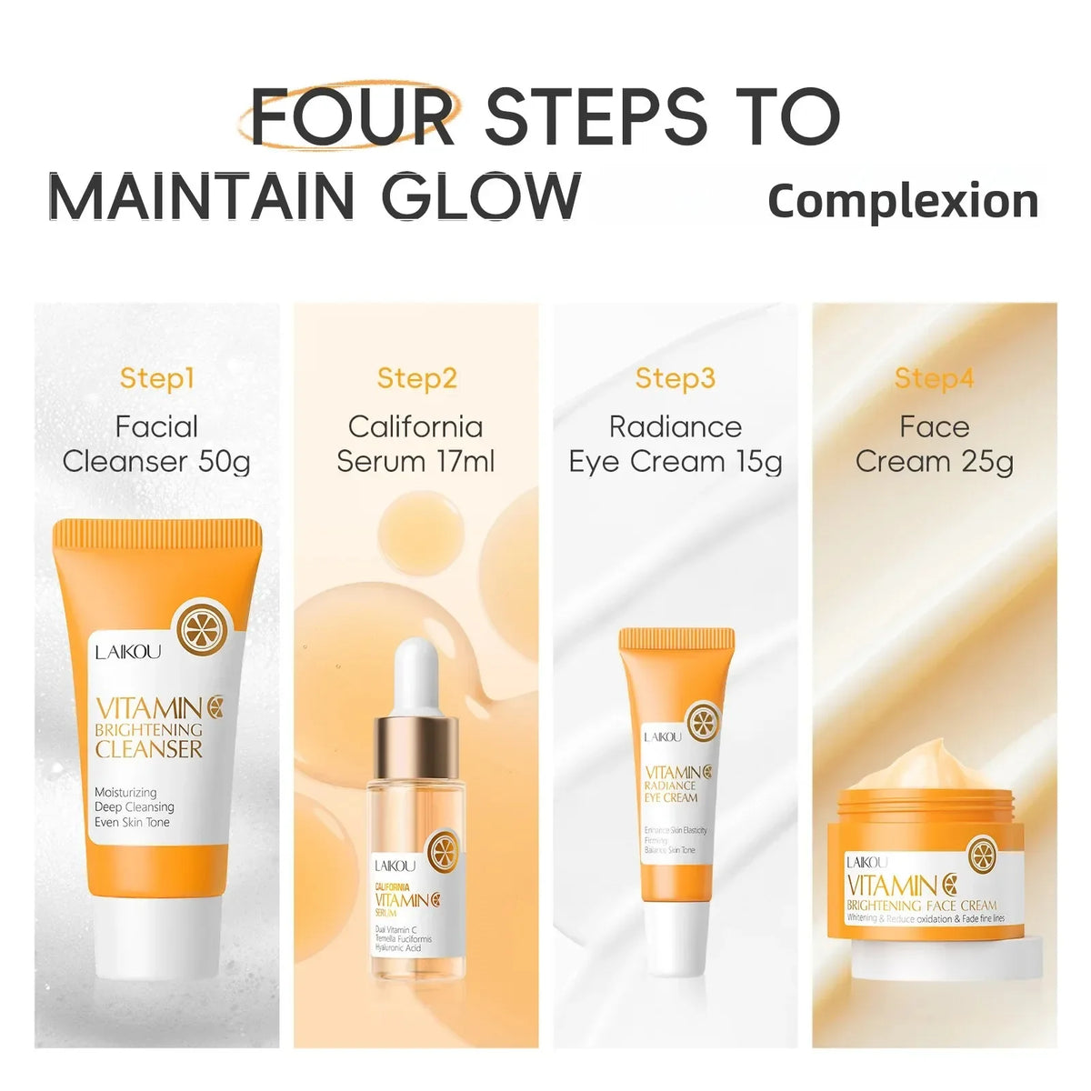 LAIKOU Vitamin C Brightening Skin Care Kit – 4-Piece Set Skin Care Kit HIP