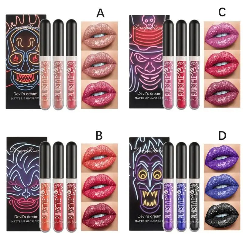 Dragon Ranee Halloween Lip Gloss Set – Purple & Black Shimmer Trio Lip Gloss Set HIP