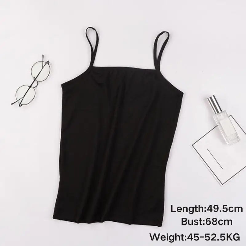Y2K Sexy Tank Tops Women Spaghetti Strap Crop Top With Bra Bodycon Sleeveless Cami Tube Top Basic Camisole Tees Korean Clothes HIP A One Size