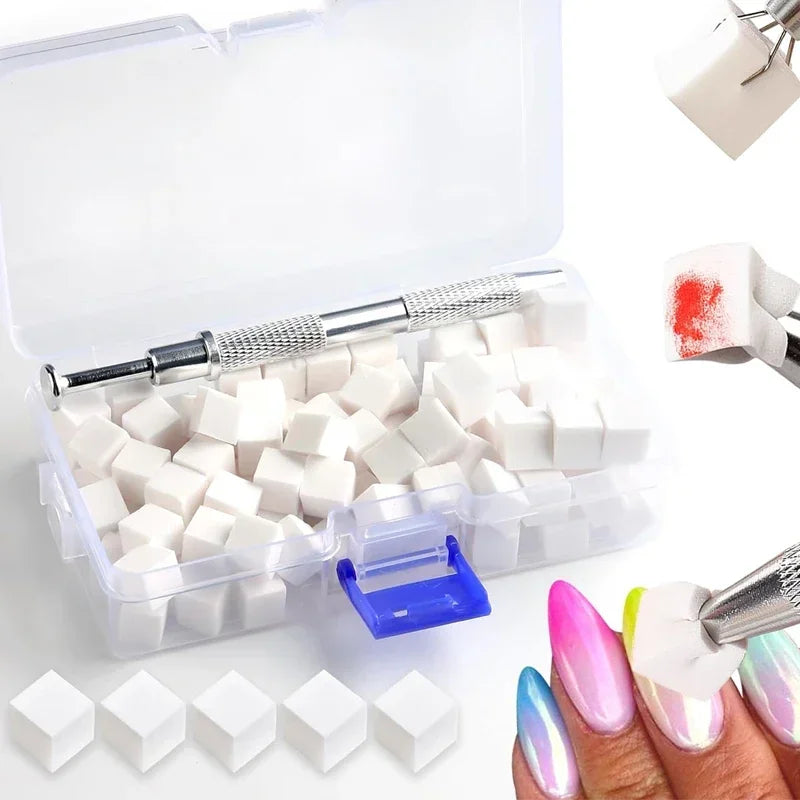 50Pcs Square Nail Art Sponge Set Gradient Nail Brushes Gel Polish Design Nail Sponge Grab Pen Manicure Supplies 229w HIP White 100Pc Box Set
