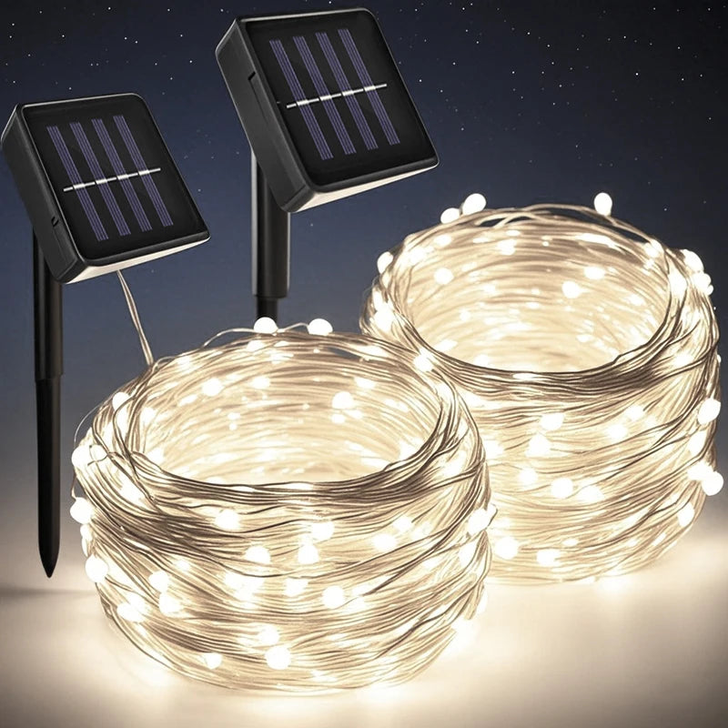 Solar Fairy Lights Outdoor – 8 Modes, Dusk to Dawn, IP65 Solar String Lights HIP white 2pcs 5m 50LED