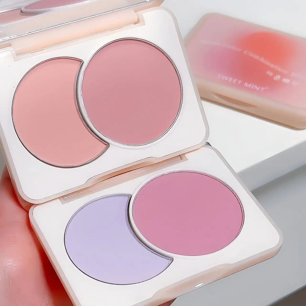 Two-tone Peach Blush Palette Natural Rose Pink Red Rouge Face Cheek Pigment Shimmer Brighten Long-lasting Nude Makeup Cosmetic HIP