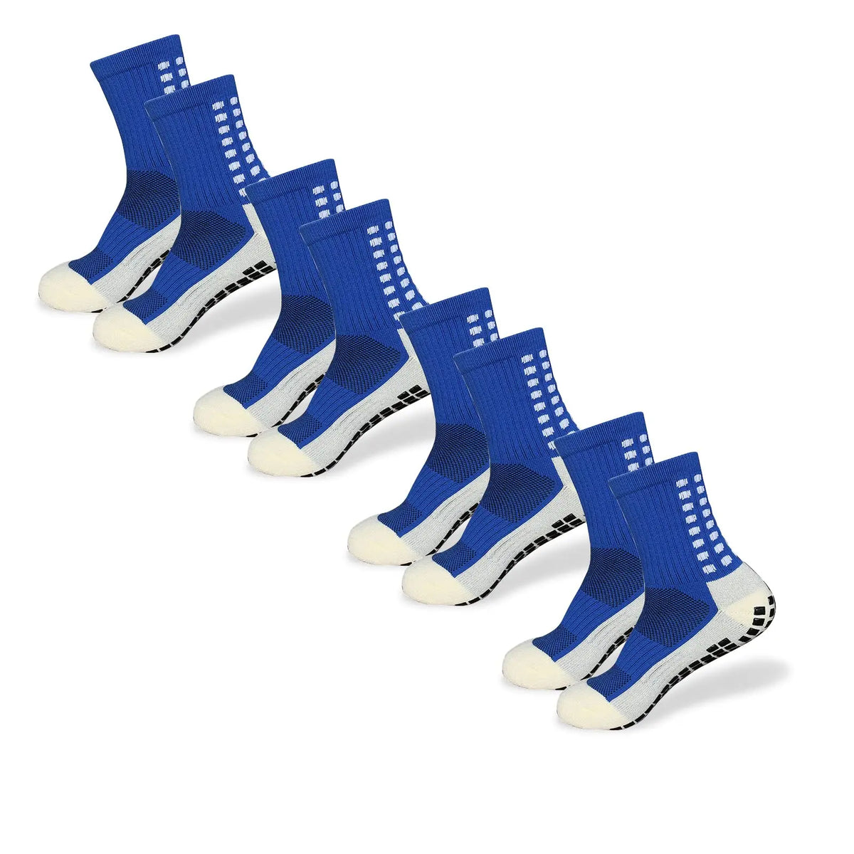 Men's Mid-Calf Sports Socks Breathable Anti-Slip Silicone Dotted Football Basketball Yoga Socks Comfortable Breathable Sports HIP Blue 4Pairs