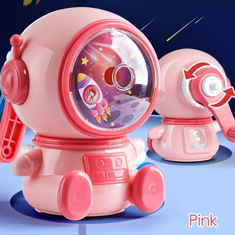 Astronaut Pencil Sharpener – 3-Gear Adjustable Hand-Crank Mechanical Pencil Sharpener HIP Pink