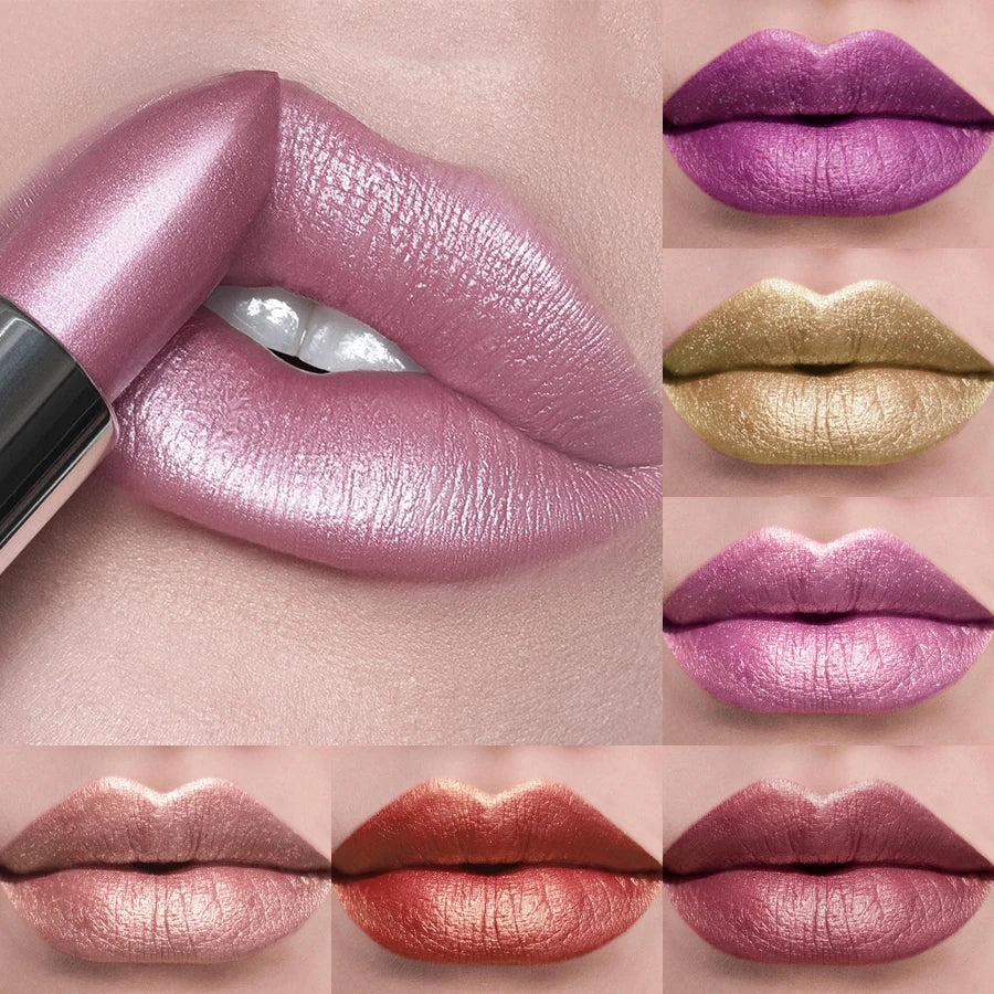 21Colors Bold & Intense Glitter Shiny Metallic Lipstick Pearlescent Lip Tint,Long Lasting Lip Senior Matte Lip Makeup Gifts for HIP