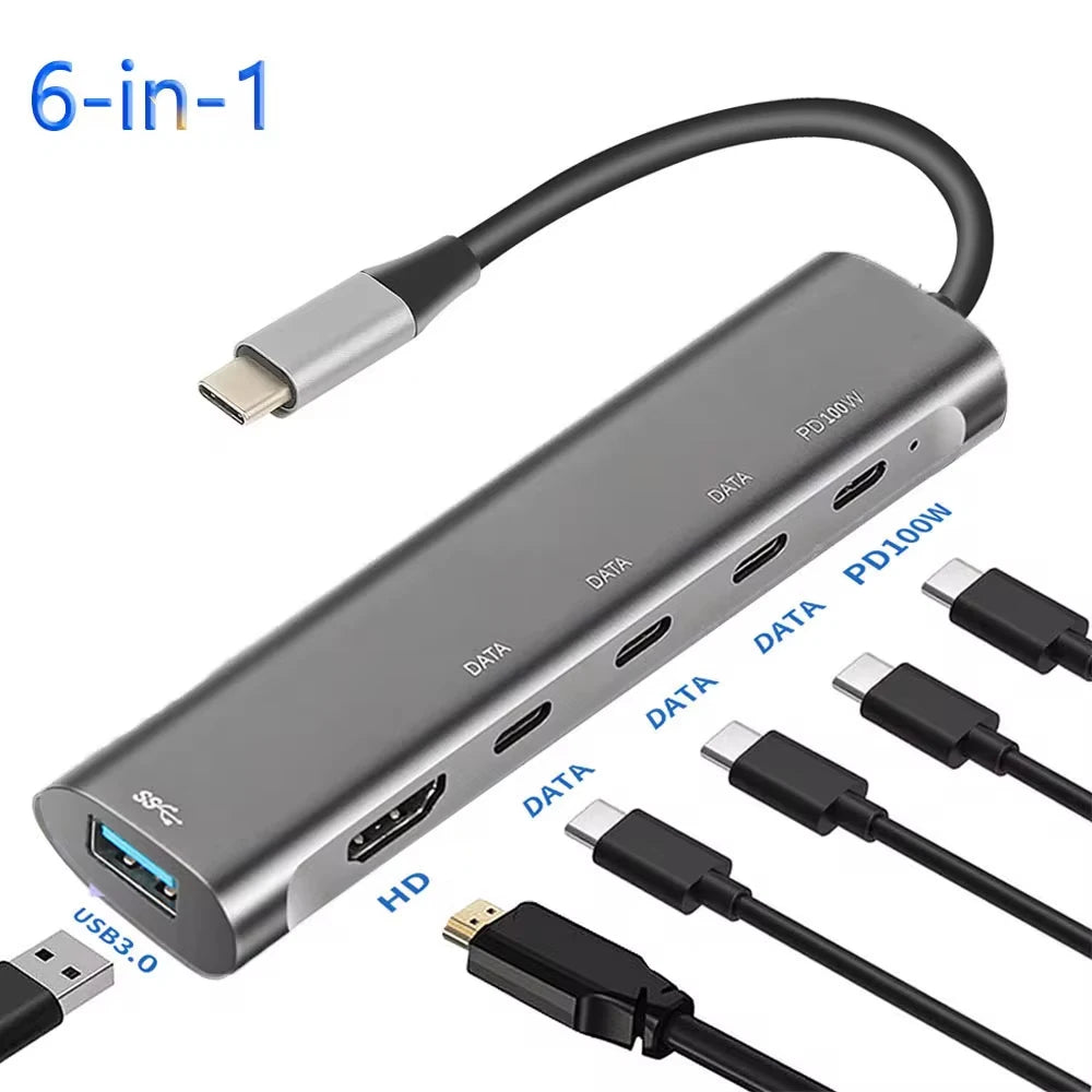 6-in-1 USB-C Hub – 4K HDMI, 100W PD & USB 3.0 Adapter USB-C Multiport Hub HIP