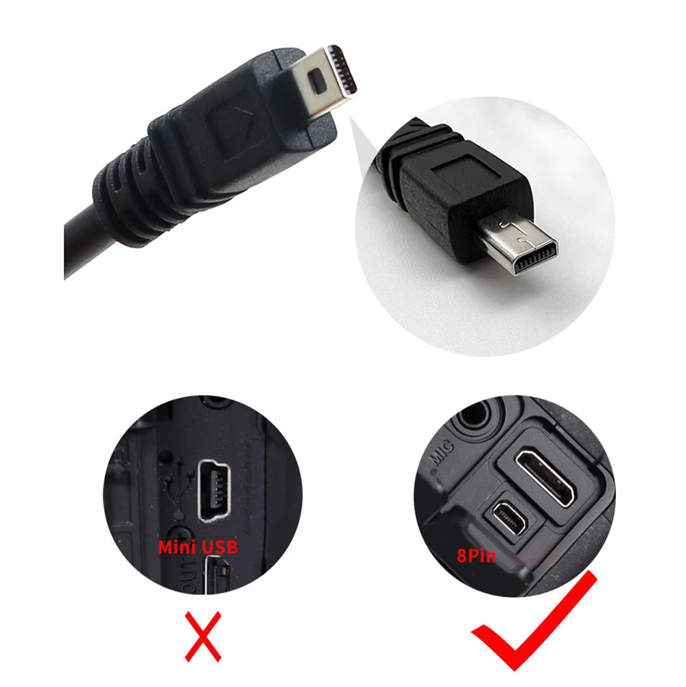 USB Mini 8-Pin Data & Charging Cable for Digital Cameras Camera USB Cable HIP