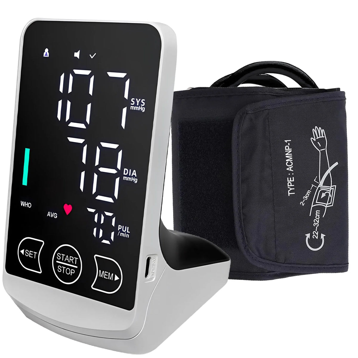 Rechargeable Digital Blood Pressure Monitor – Arm Cuff & Voice Blood Pressure Monitor HIP Black