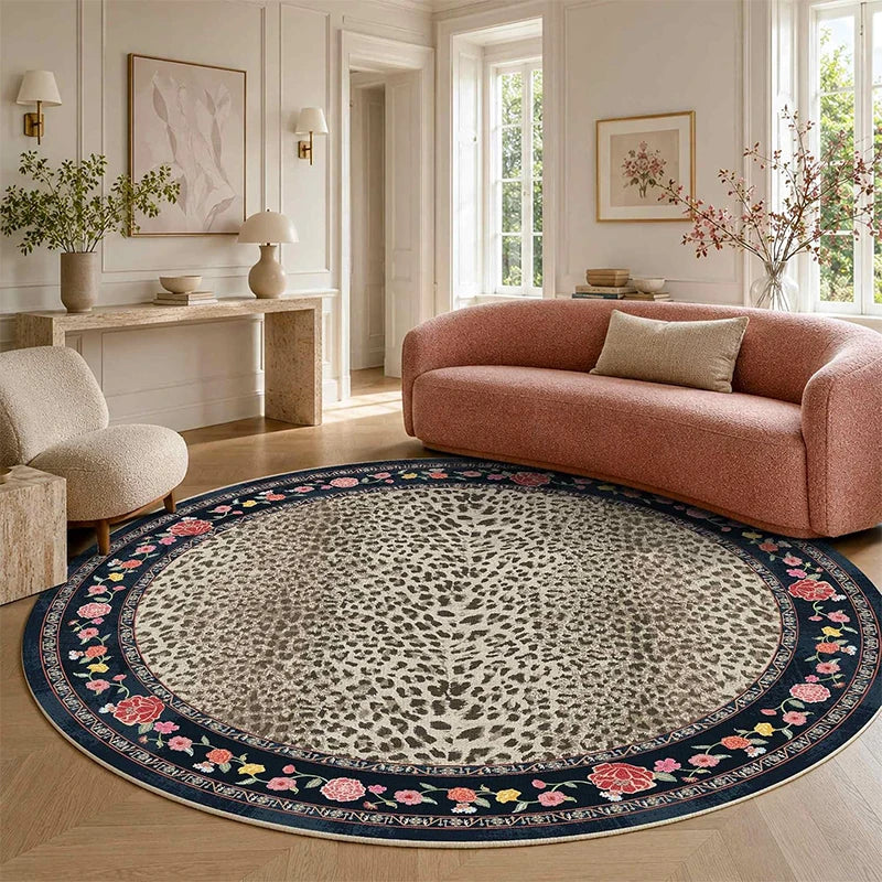 Pink Round Leopard Print Rug – Soft, Non-Slip & Washable Area Rug HIP