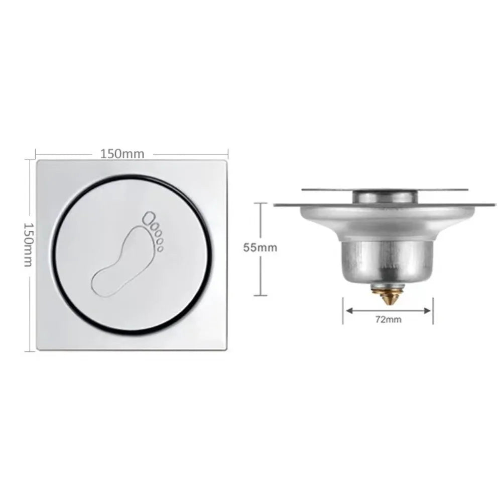 Square Pop-Up Floor Drain | Stainless Steel & Anti-Odor Shower Floor Drain HIP 15-15cm
