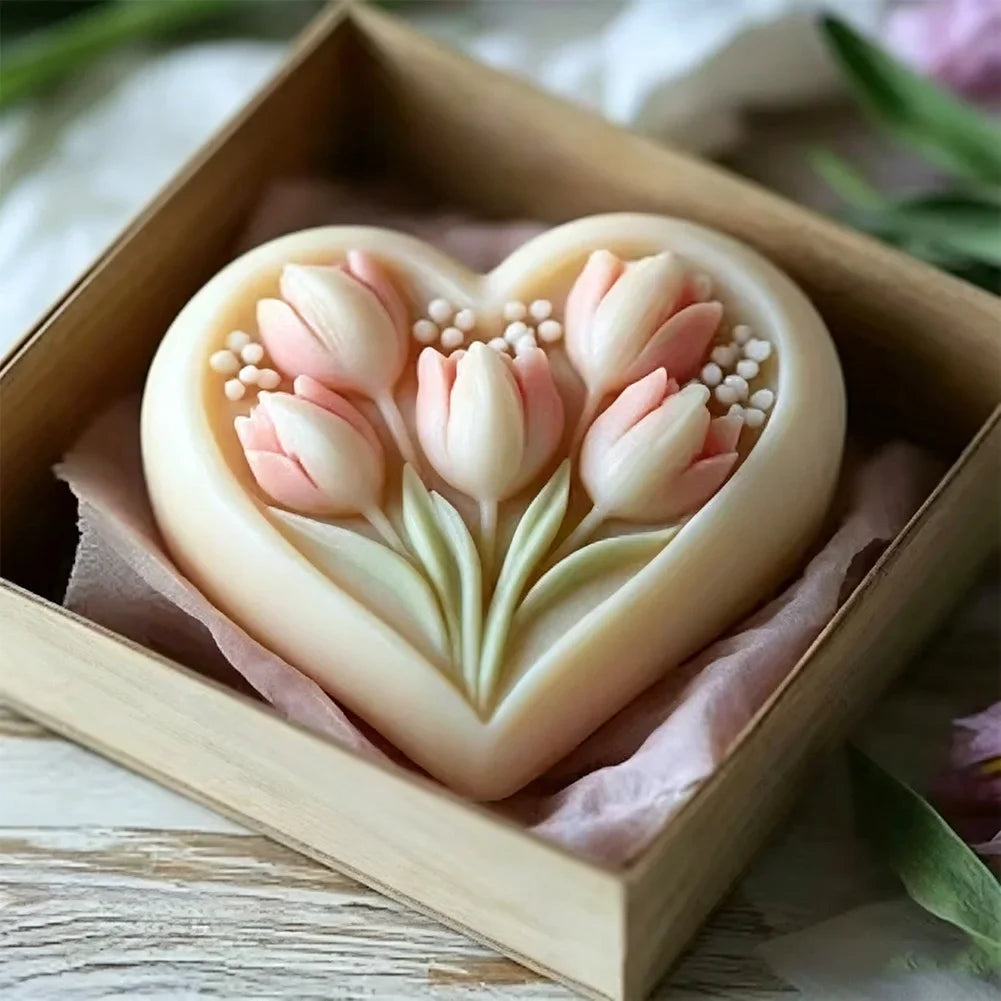Creative Silicone DIY Flowers Mold Floral Heart Tulip Candle Mold Easy Release Clean Mold for Candle Soap Resin Plaster Ornament HIP