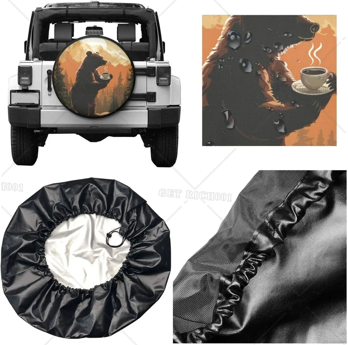 Sunset Bear Spare Tire Cover – Waterproof Universal RV Truck Spare Tire Cover HIP