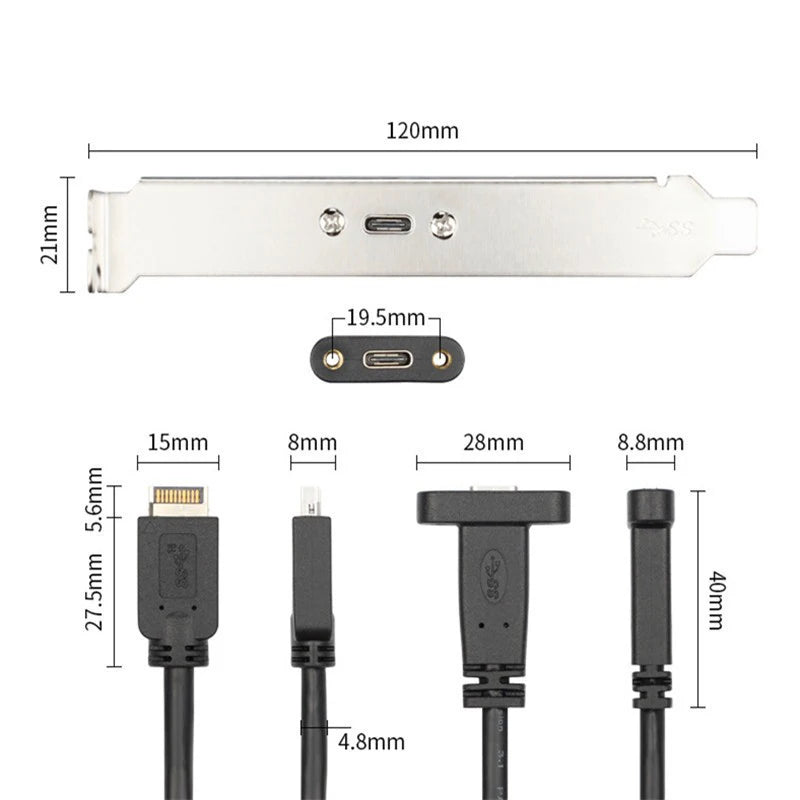 USB Type E to Type C Front Panel Adapter Cable – USB 3.1/3.2 USB Front Panel Adapter HIP