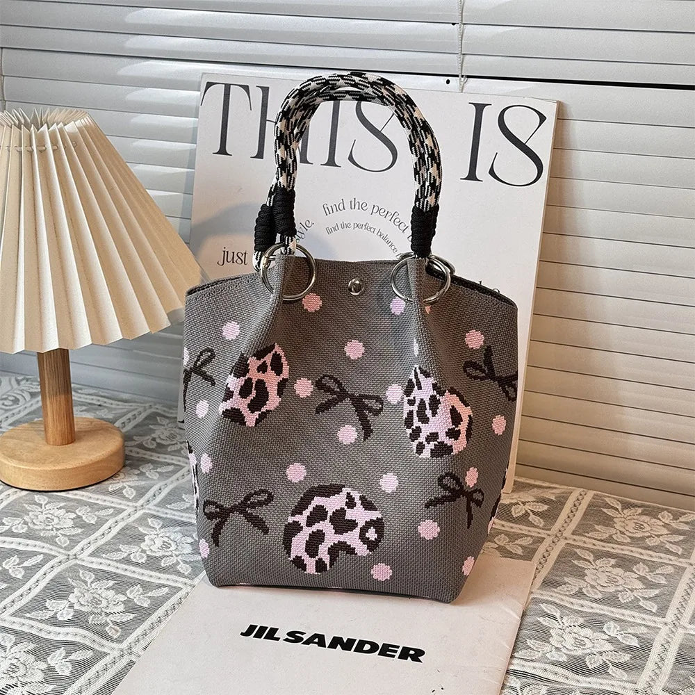 Cartoon Knitted Bucket Bag – Handmade Woven Tote for Women Knitted Bucket Bag HIP 02