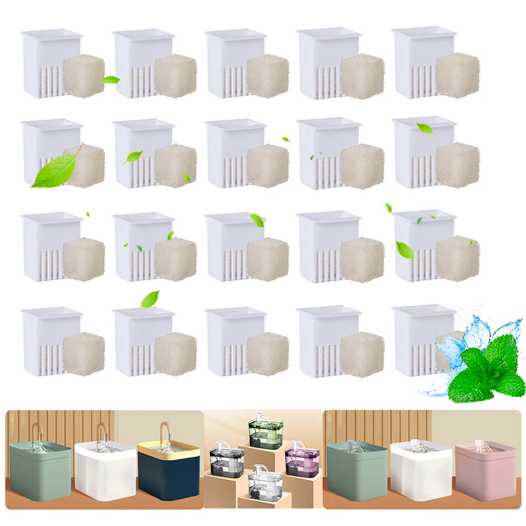 Replacement Filters for Cat Water Fountain, Pet Water Dispenser Filter Box & Cotton Sponge Set, Easy Clean Install, 10/20 Pcs HIP