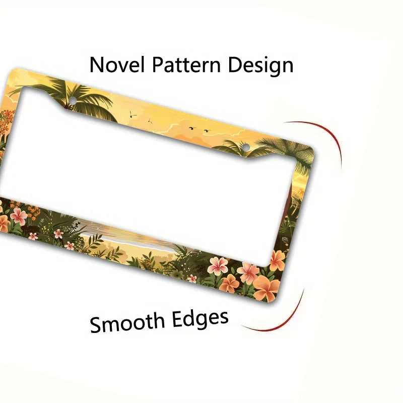 Tropical Sunset Palm Trees Metal License Plate Frame – Rustproof License Plate Frame HIP