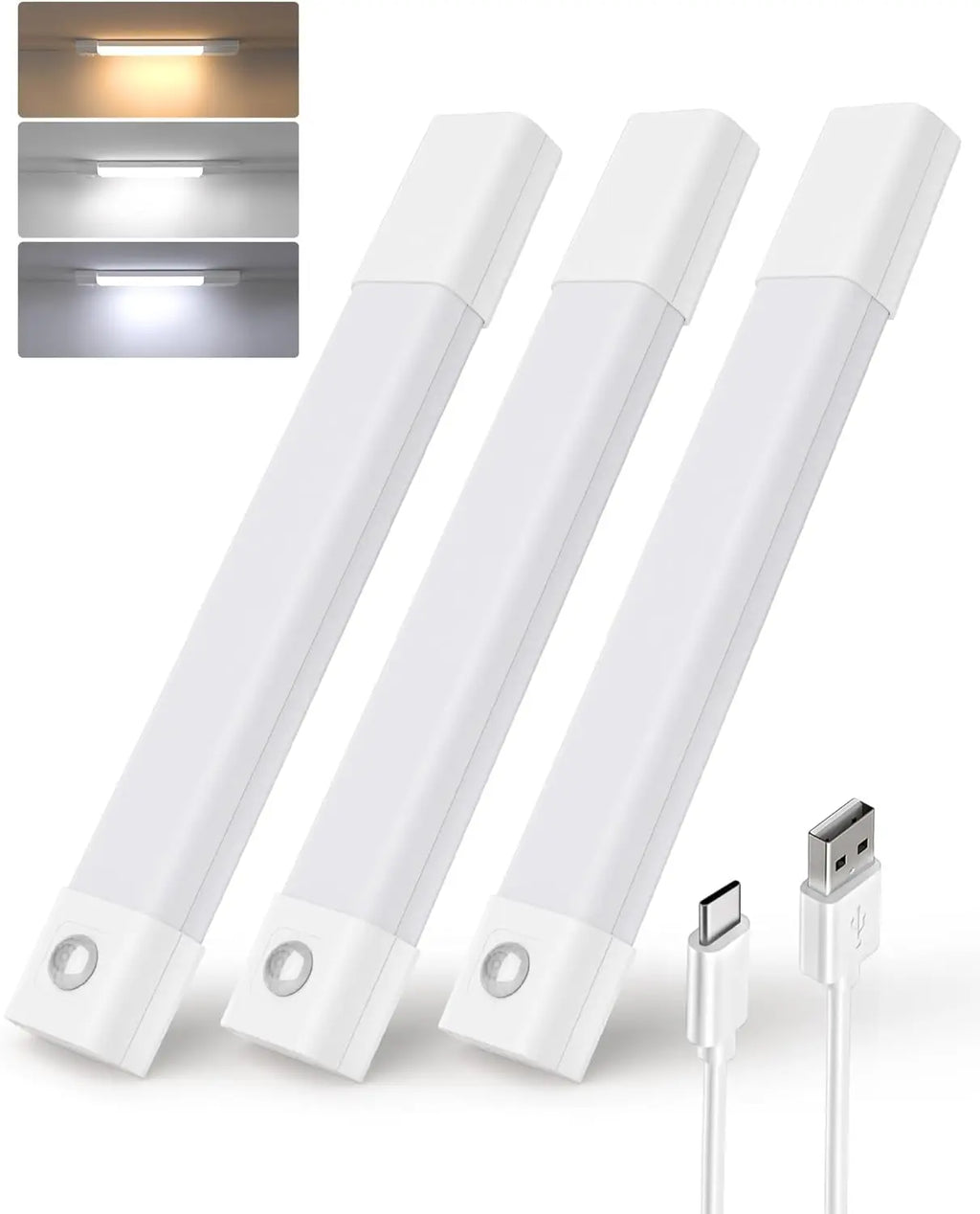Motion Sensor LED Cabinet Light – USB Rechargeable, 3 Colors Motion Sensor Light HIP